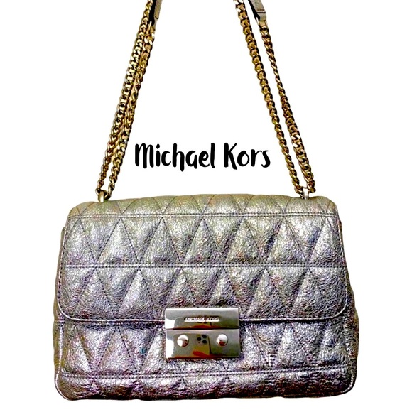 SOLD - Michael Kors Silver Quilted Leather Shoulder Bag w/Silver Hardware - Picture 3 of 13